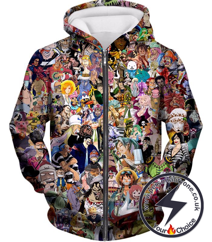 One Piece Awesome Anime One Piece All in One Characters Zip Up Hoodie